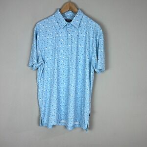 Breezy Golf Windy Daisies Polo Shirt Mens Medium Blue Floral Short Sleeve Sport